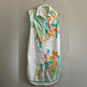 Maeve Lillian Cap-Sleeve Button-Front Mint Motif Midi Dress size medium